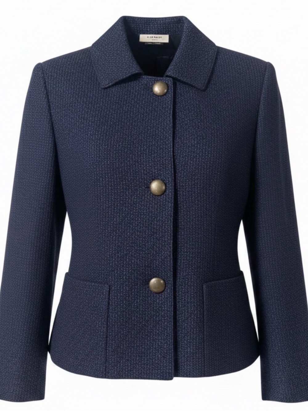 Akris Punto Blue Button Front Lined Wool Blend Jacket 4 Cropped Quiet Luxury